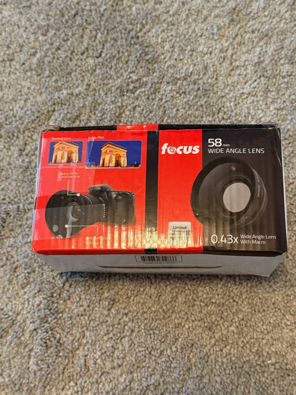 Focus 2000 58mm Wide Angle Lens Box in Red and Black